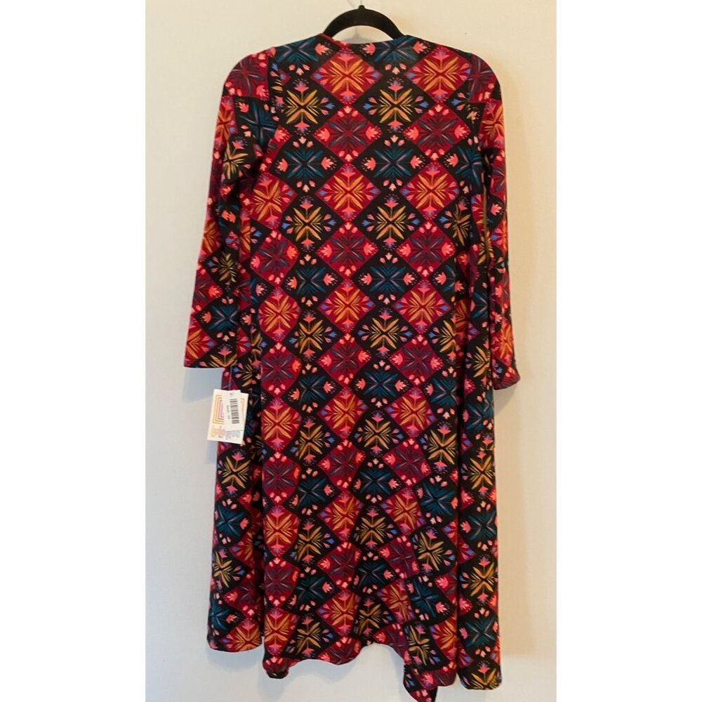 NWT LuLaRoe Sarah Large Red Black Blue Floral DUSTER 40" Long Open Cardigan XS